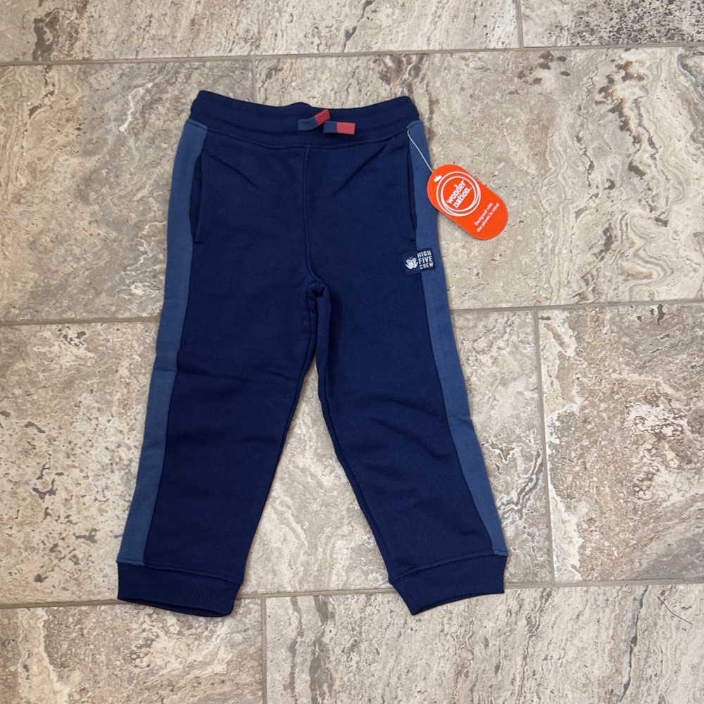 NWT Size 4 Wonder Nation Navy Blue Jogger Pants with Side Stripes